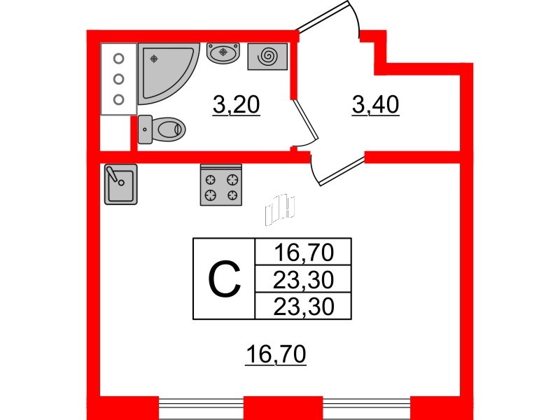 Квартира в ЖК Ржевский парк, студия, 23.3 м², 15 этаж