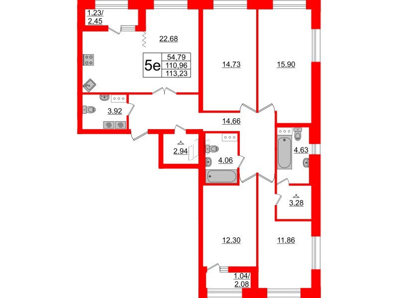 Квартира в ЖК БелАРТ, 4 комнатная, 113.23 м², 13 этаж