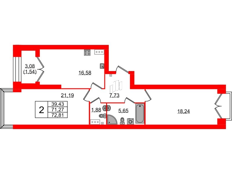 Квартира в ЖК Наука, 2 комнатная, 76.4 м², 11 этаж