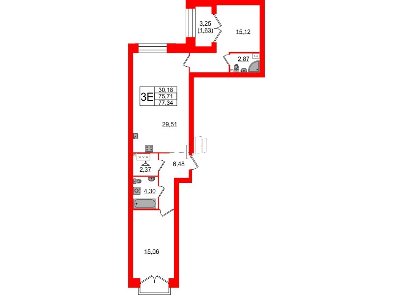 Планировка — 2-комн квартира, 83,1 м² в ЖК «Наука»