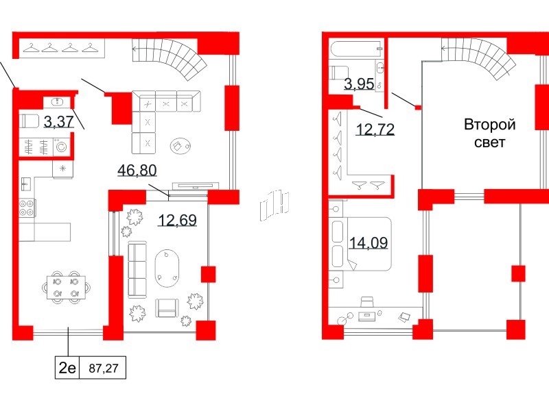 Квартира в ЖК Коллекционный дом 1919, 1 комнатная, 87.27 м², 11 этаж