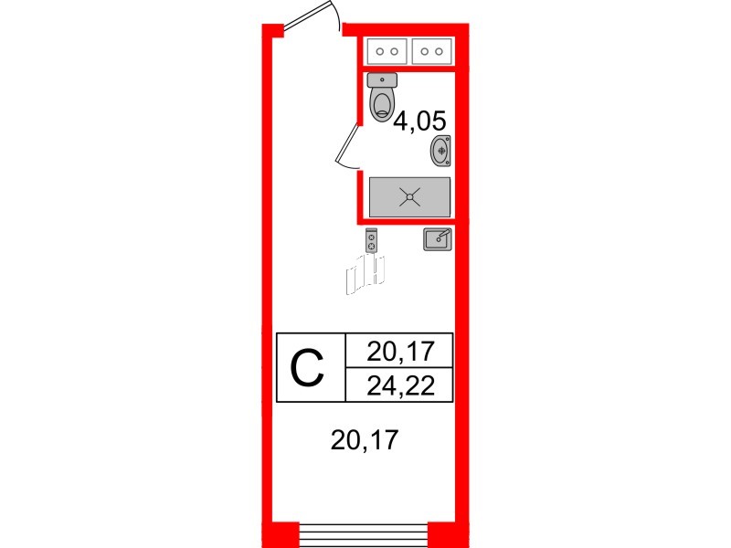 Апартаменты в ЖК Ladozhsky Avenir, студия, 24.22 м², 14 этаж