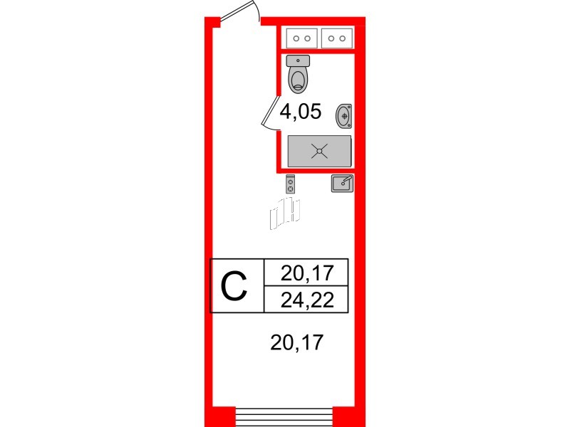 Апартаменты в ЖК Ladozhsky Avenir, студия, 24.22 м², 14 этаж