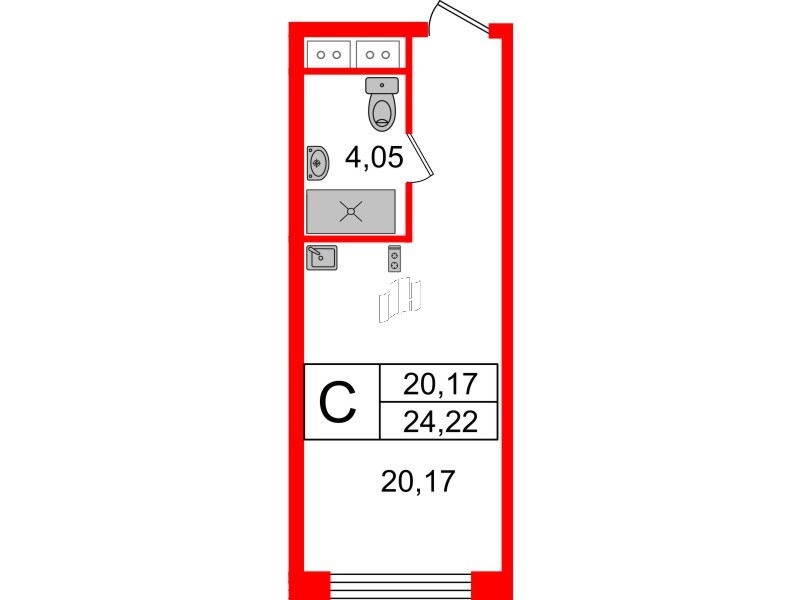 Апартаменты в ЖК Ladozhsky Avenir, студия, 24.22 м², 14 этаж