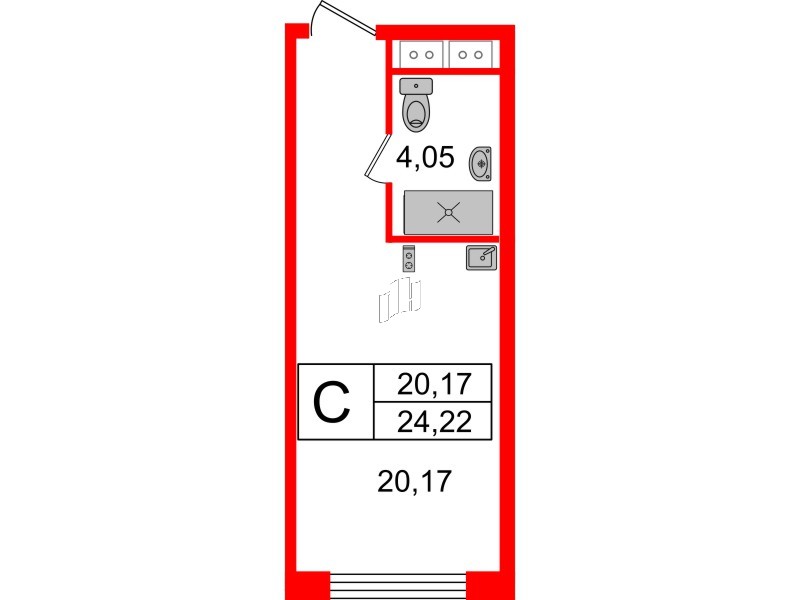 Апартаменты в ЖК Ladozhsky Avenir, студия, 24.22 м², 14 этаж