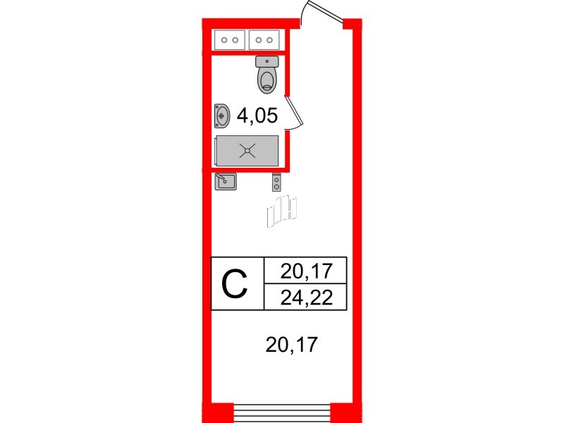 Апартаменты в ЖК Ladozhsky Avenir, студия, 24.22 м², 14 этаж