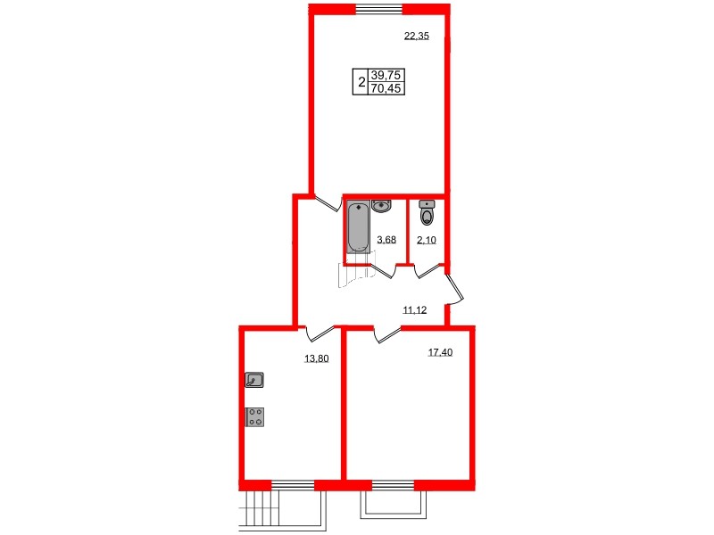 Планировка — 2-комн квартира, 71,1 м² в ЖК «Granholm Village»