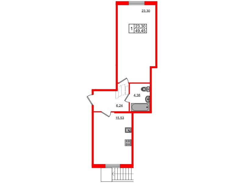 Планировка — 1-комн квартира, 50,4 м² в ЖК «Granholm Village»