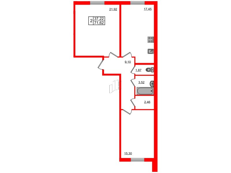 Квартира в ЖК «Granholm Village», 2 комнатная, 72 м², 1 этаж