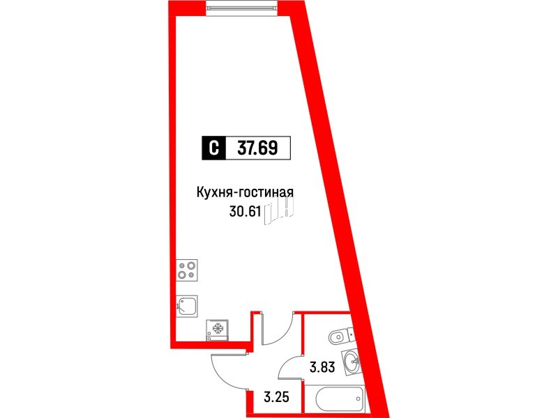Квартира в ЖК Графика, студия, 37.69 м², 2 этаж