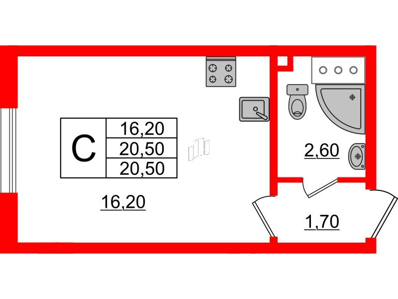 Квартира в ЖК Ржевский парк, студия, 20.5 м², 14 этаж