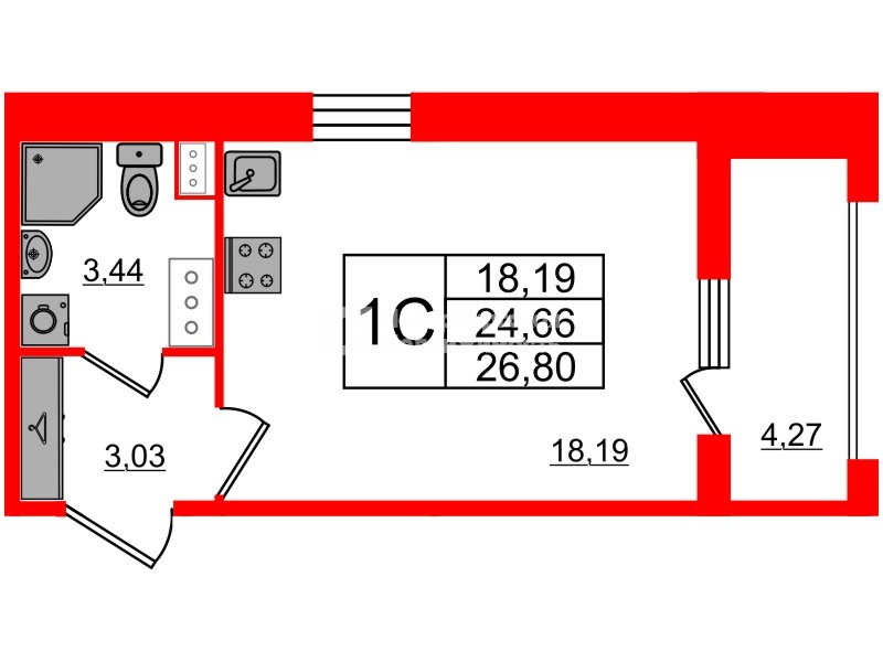 Квартира в ЖК Прайм Приморский, студия, 24.66 м², 5 этаж
