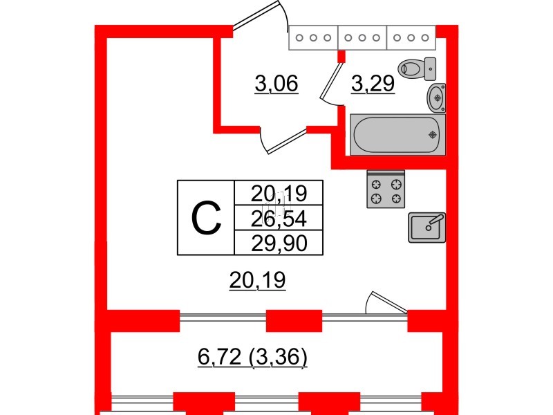 Квартира в ЖК Шепилевский, студия, 29.9 м², 16 этаж