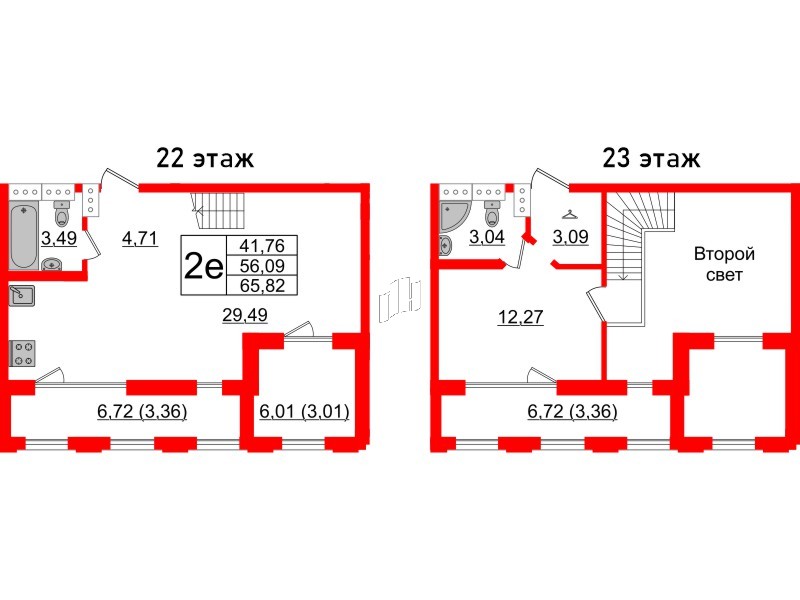 Квартира в ЖК Шепилевский, 1 комнатная, 65.82 м², 22 этаж