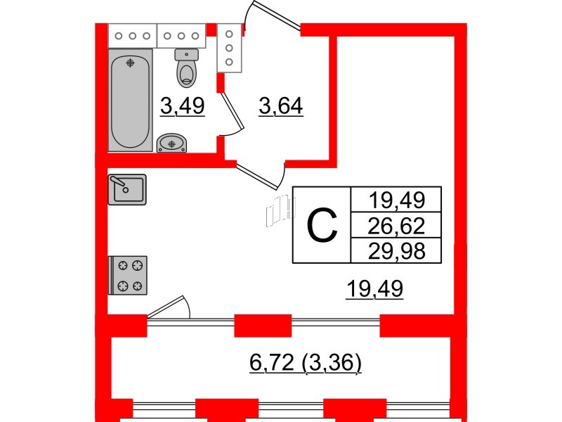 Квартира в ЖК Шепилевский, студия, 29.98 м², 16 этаж