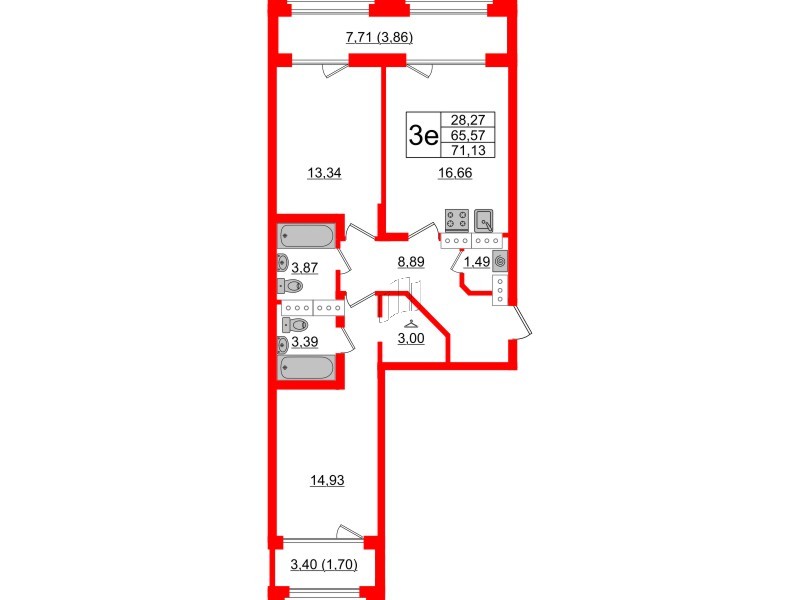 Квартира в ЖК Шепилевский, 2 комнатная, 71.13 м², 18 этаж