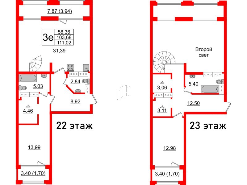 Квартира в ЖК Шепилевский, 2 комнатная, 111.02 м², 22 этаж