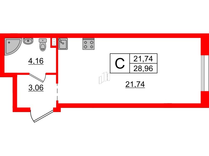 Апартаменты в ЖК ZOOM на Неве, студия, 28.96 м², 3 этаж
