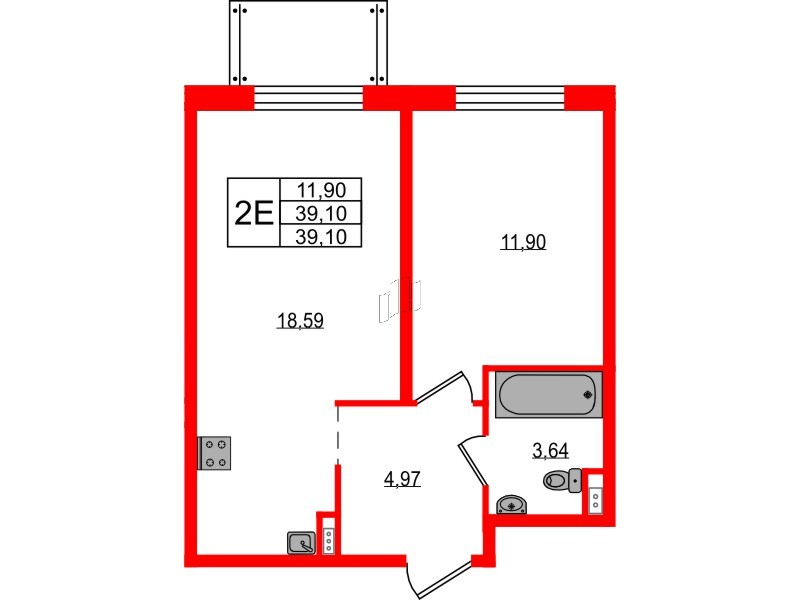 Апартаменты в ЖК ZOOM на Неве, 1 комнатные, 39.1 м², 2 этаж