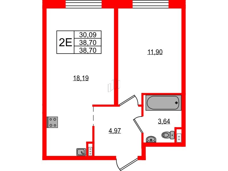 Апартаменты в ЖК ZOOM на Неве, 1 комнатные, 38.7 м², 11 этаж