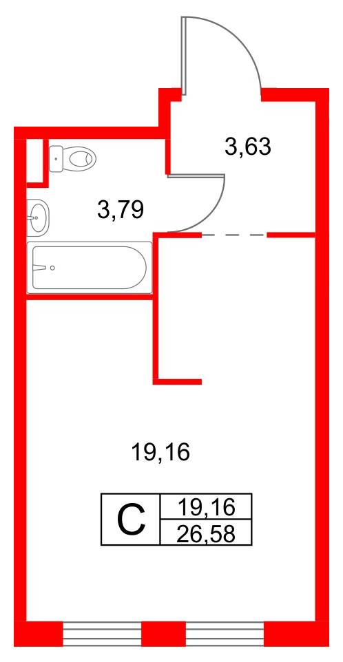 Апартаменты в ЖК ZOOM на Неве, студия, 26.58 м², 4 этаж