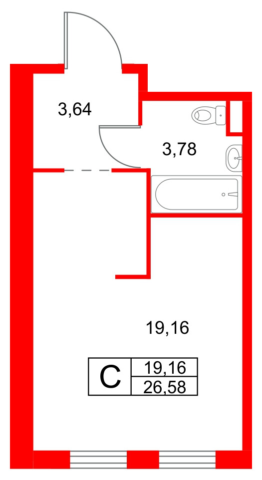 Апартаменты в ЖК ZOOM на Неве, студия, 26.58 м², 12 этаж