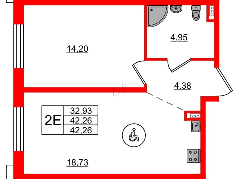Апартаменты в ЖК ZOOM на Неве, 1 комнатные, 42.26 м², 3 этаж