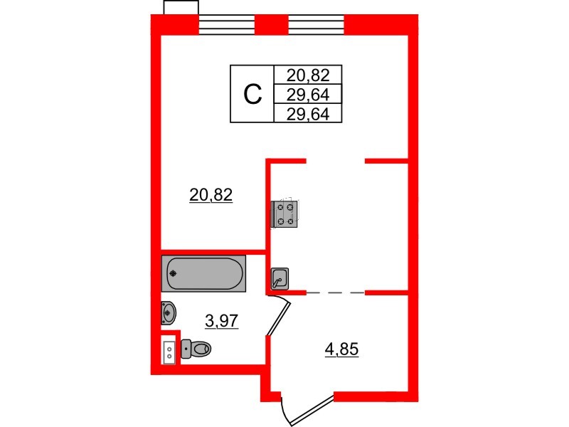 Апартаменты в ЖК ZOOM на Неве, студия, 29.64 м², 9 этаж