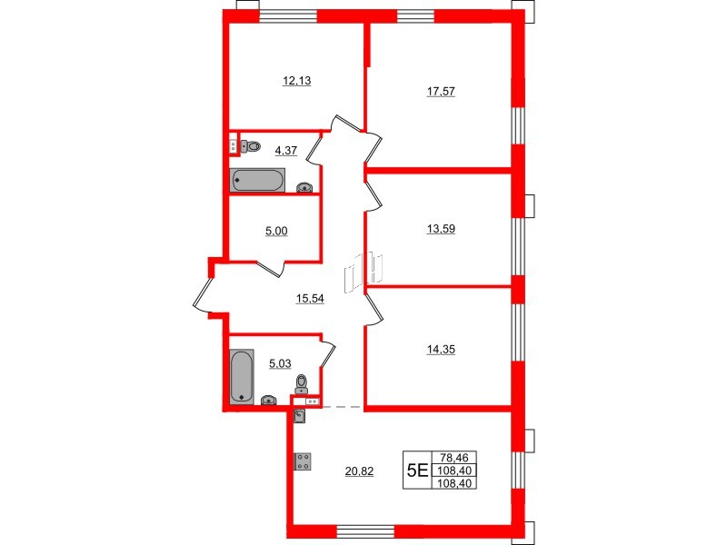 Апартаменты в ЖК ZOOM на Неве, 4 комнатные, 108.4 м², 9 этаж