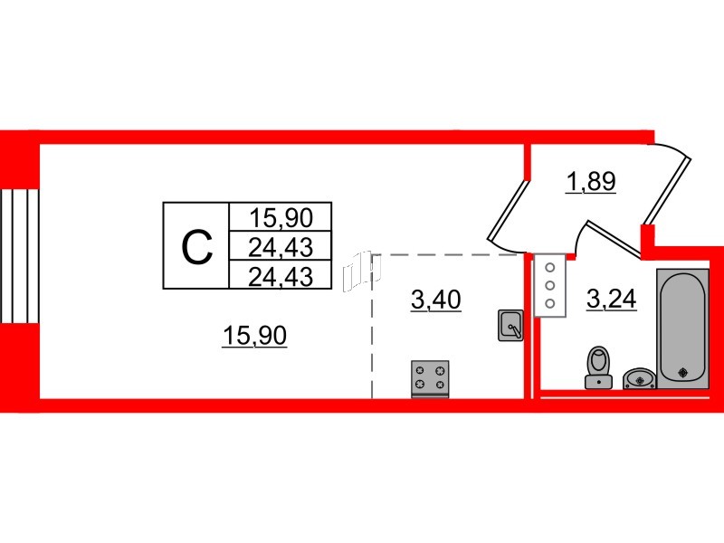 Квартира в ЖК Капральский, студия, 24.43 м², 4 этаж