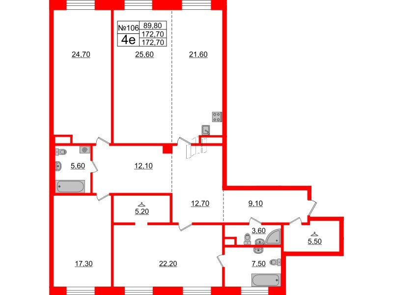 Квартира в ЖК Neva Haus, 3 комнатная, 173 м², 5 этаж