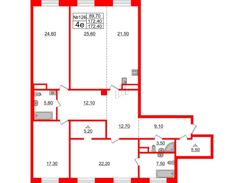 Квартира в ЖК Neva Haus, 3 комнатная, 172.4 м², 7 этаж