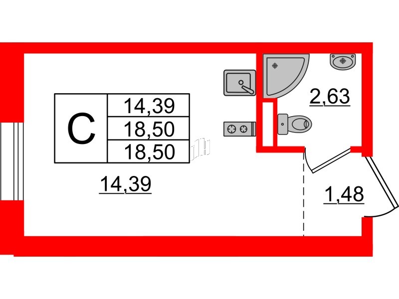 Апартаменты в ЖК ZOOM Черная речка, студия, 18.5 м², 3 этаж