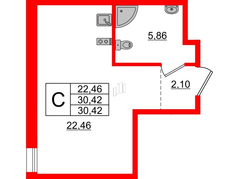 Апартаменты в ЖК ZOOM Черная речка, студия, 30.42 м², 3 этаж