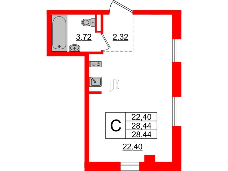 Апартаменты в ЖК ZOOM Черная речка, студия, 28.44 м², 3 этаж