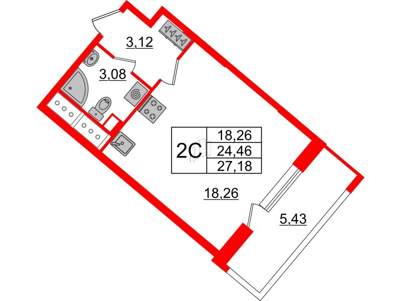 Квартира в ЖК «Пульс Премьер», студия, 24.7 м², 11 этаж