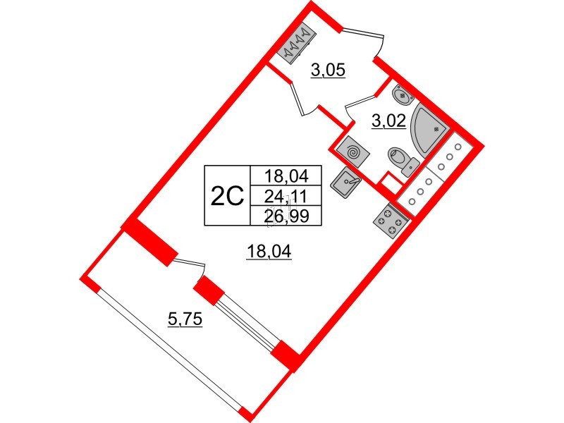 Квартира в ЖК Pulse Premier, студия, 24.11 м², 5 этаж