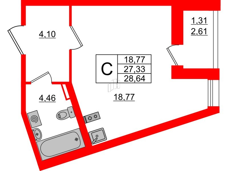 Квартира в ЖК «Аквилон Олл Ин 3.0», студия, 28.64 м², 2 этаж