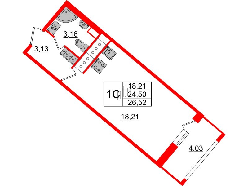 Квартира в ЖК «Пульс Премьер», студия, 24.5 м², 17 этаж