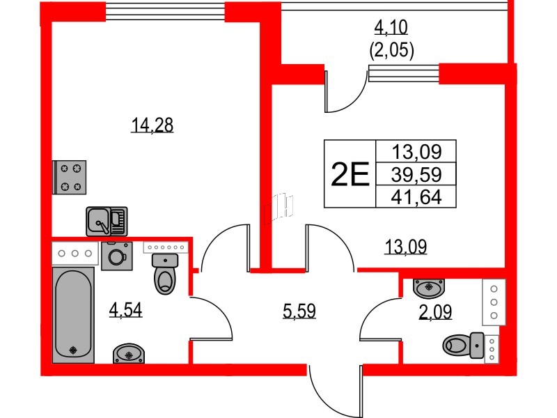 Квартира в ЖК Лайнеръ, 1 комнатная, 41.64 м², 11 этаж