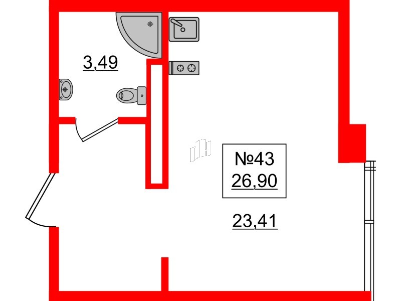 Апартаменты в ЖК ZOOM Черная речка, студия, 26.9 м², 2 этаж