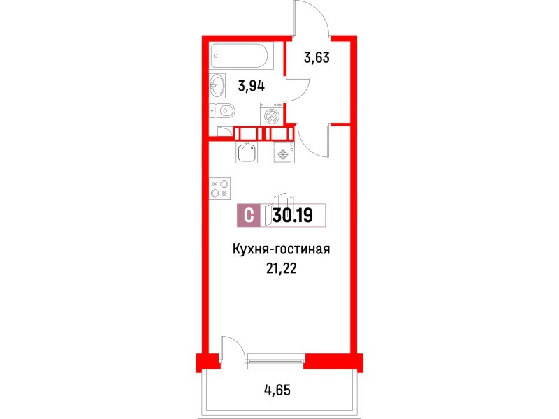 Квартира в ЖК Фотограф, студия, 30.19 м², 6 этаж