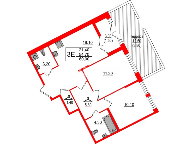 Квартира в ЖК «Новый Питер», 2 комнатная, 60 м², 2 этаж