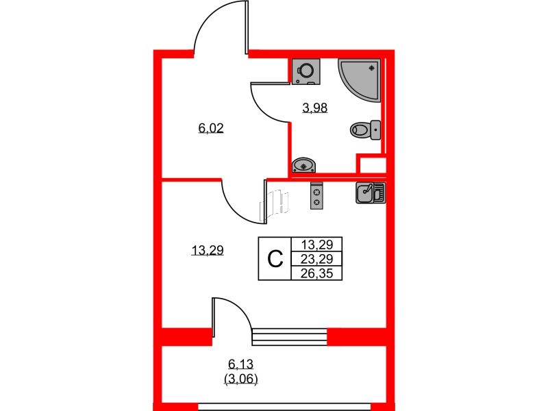 Квартира в ЖК Квартал «Новый Московский», студия, 26.35 м², 2 этаж