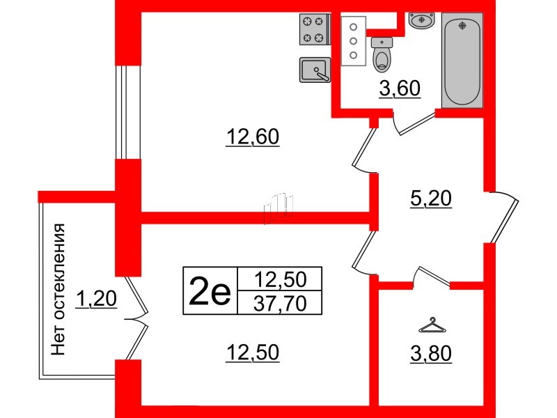 Квартира в ЖК Sertolovo Park, 1 комнатная, 37.7 м², 6 этаж