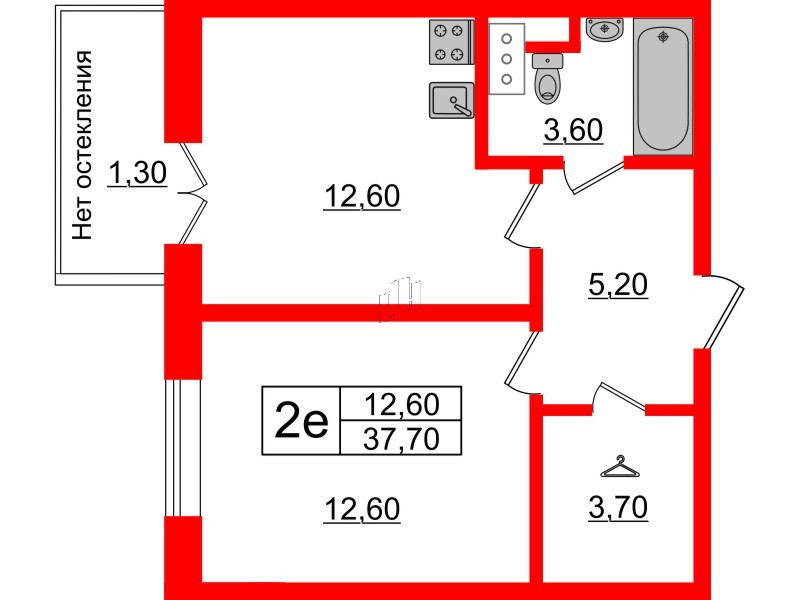Квартира в ЖК Sertolovo Park, 1 комнатная, 37.7 м², 7 этаж