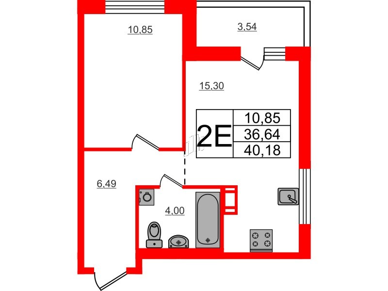 Квартира в ЖК ЦДС Парколово, 1 комнатная, 40.18 м², 4 этаж