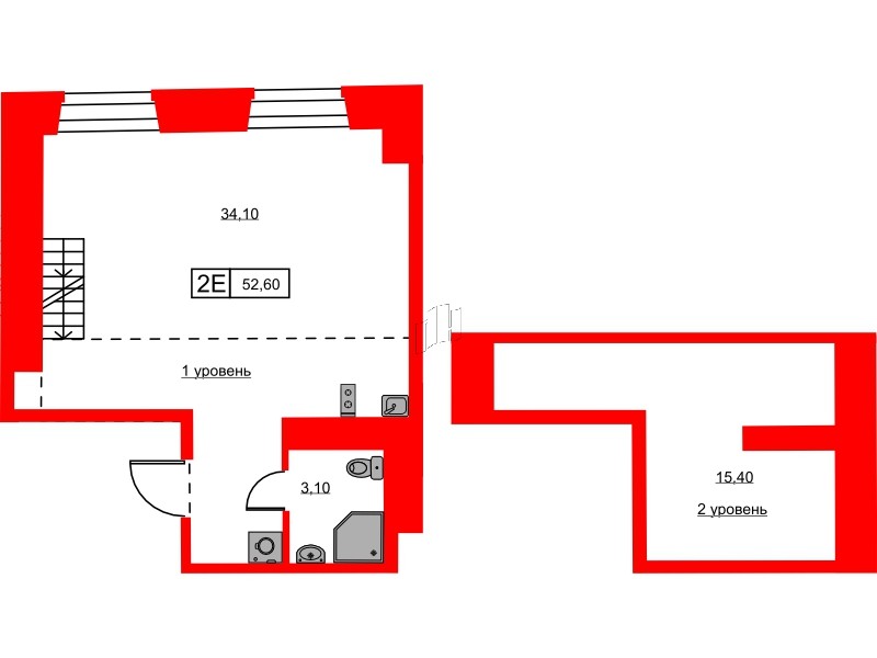 Апартаменты в ЖК Hovard Club, 1 комнатные, 52.6 м², 5 этаж