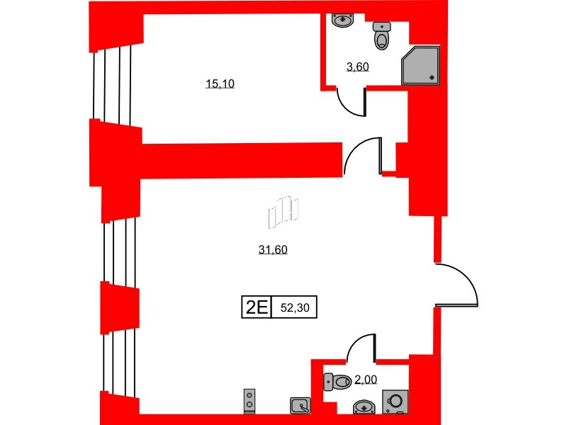 Апартаменты в ЖК Hovard Club, 1 комнатные, 52.3 м², 1 этаж