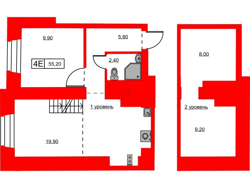 Апартаменты в ЖК Hovard Club, 1 комнатные, 55.2 м², 5 этаж